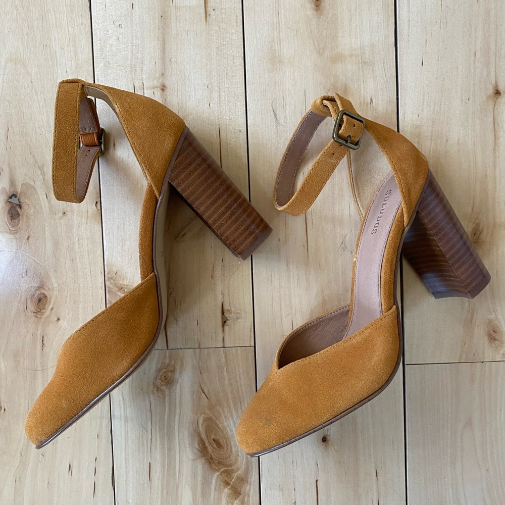 Soludos Gemma Heel in Mustard, lightly worn